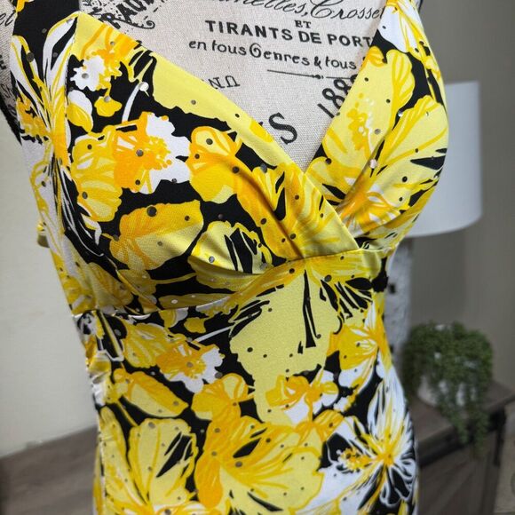 Vintage Y2k Cache Floral Yellow Halter Top Size L Rhinestones Bright Summer - Picture 5 of 10